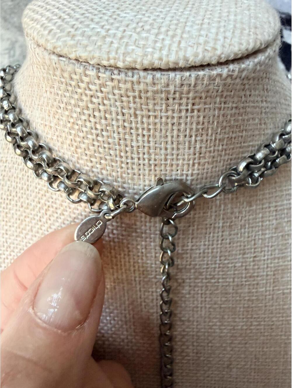 Chico's Silver Tone Statement Necklace Geometric Hammered - Picture 5 of 8